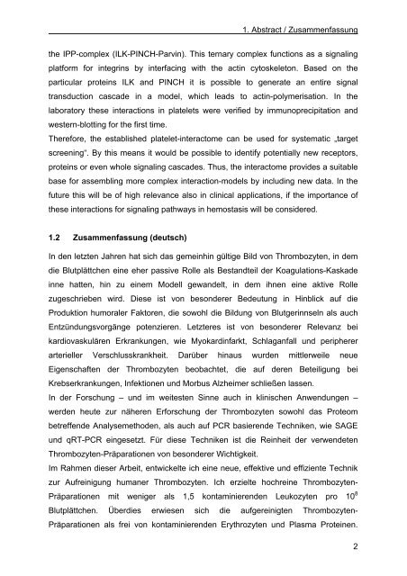 charakterisierung von organellen und signalwegen des thrombozyten