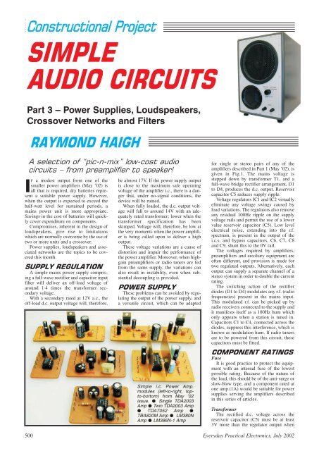 その他 LOUDSPEAKERS DIVIDING CROSSOVERNETWORKS LOUDSPEAKERS DIVIDING CROSSOVERNETWORKS