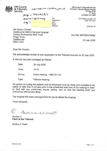 2020 July 23-31 MH Tribunal - Evidence submitted - 3p Summary Sue Chester - Email to MHT evidence blocked 6p