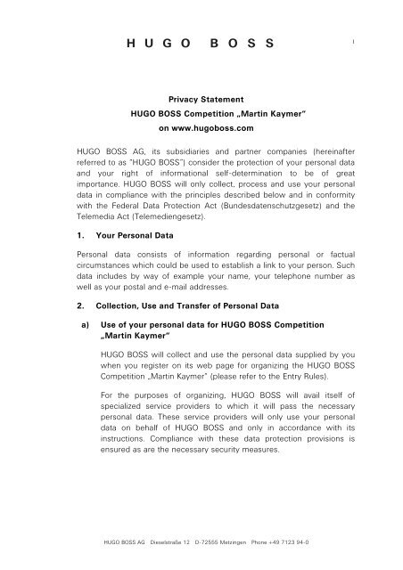 Privacy Statement HUGO BOSS Competition .;martin Kaymer. on ...