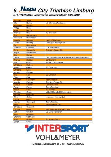 STARTLISTE JD09052010 - Triathlon-Equipe-Elz