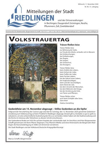 Amtliches Mitteilungsblatt Riedlingen 11.11.2020