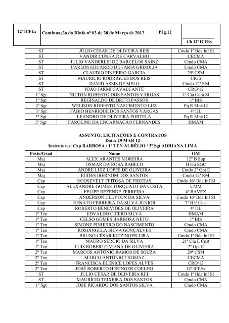 BOLETIM INFORMATIVO N.º 03 - 12ª ICFEx