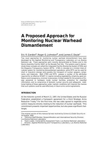 A Proposed Approach for Monitoring Nuclear Warhead Dismantlement