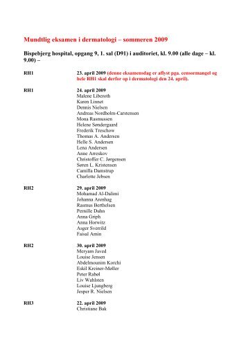 Mundtlig eksamen i dermatologi – sommeren 2009 - Medicin