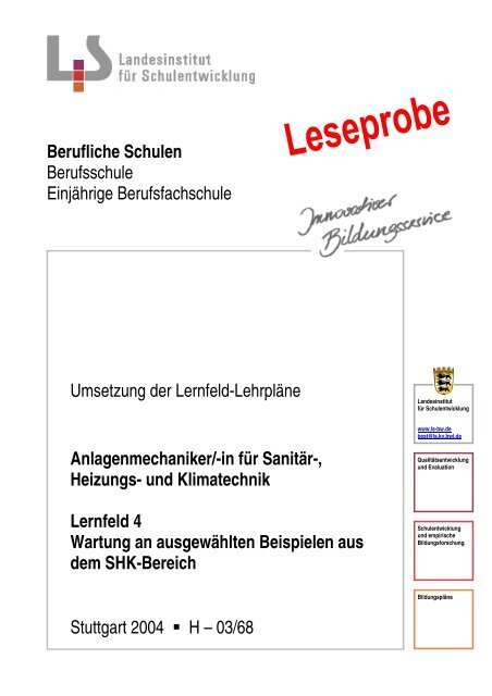 in für Sanitär-, Heizungs- und Klimatechnik Lernfeld 4 Wartung an ...