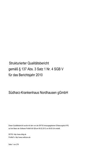 Qualitätsbericht 2010 - Südharz Klinikum Nordhausen gGmbH