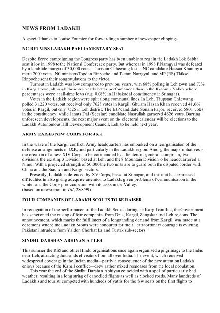 LADAKH STUDIES 12, Autumn 1999 - International Association for ...