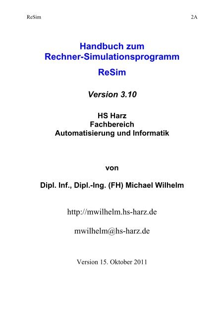 Handbuch zum Rechner-Simulationsprogramm ReSim - HS-Harz M ...