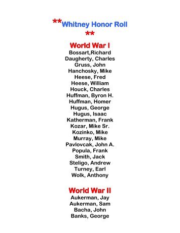 Whitney Honor Roll Whitney Honor Roll World War I ... - unityhonorroll