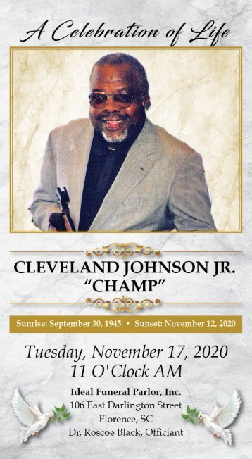 Cleveland Johnson Jr Funeral Program