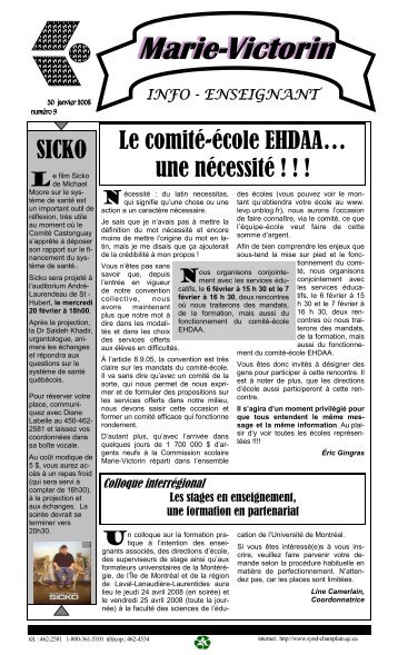 Le comité-école EHDAA… une nécessité ! ! ! SICKO - Syndicat de ...