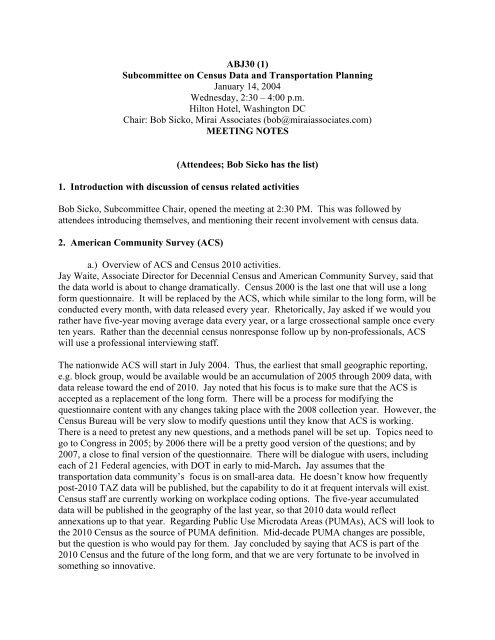 Minutes - Census Data for Transportation Planning