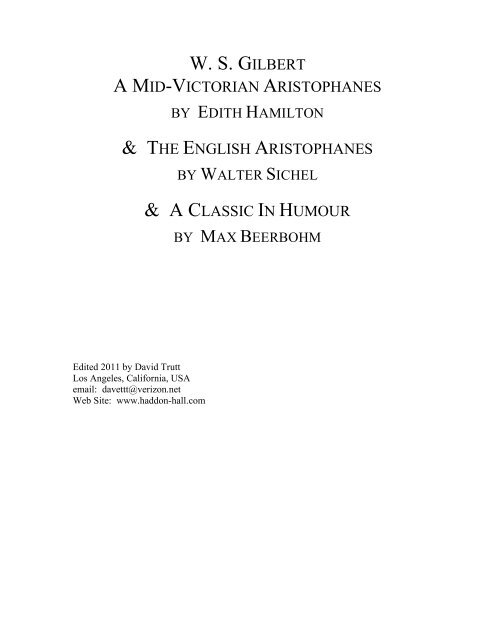 WS Gilbert A Mid-Victorian Aristophanes - Haddon Hall
