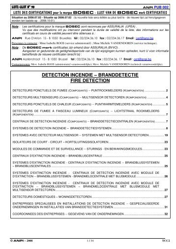 DETECTION INCENDIE – BRANDDETECTIE FIRE ... - anpi.be