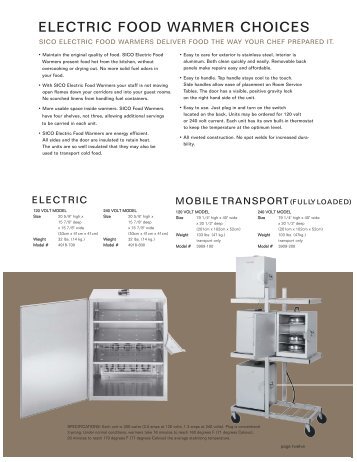 electric food warmer choices - Sico Inc.