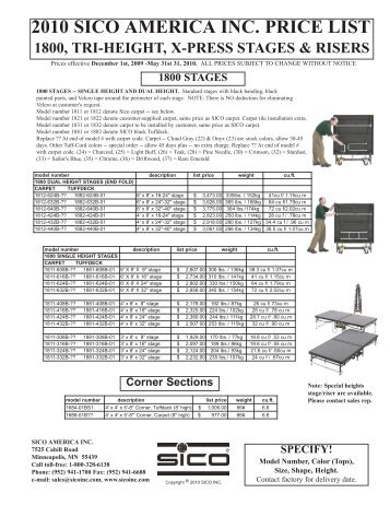 2010 sico america inc. price list