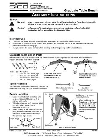 ASSEMBLY INSTRUCTIONS Graduate Table Bench - Sico Inc.