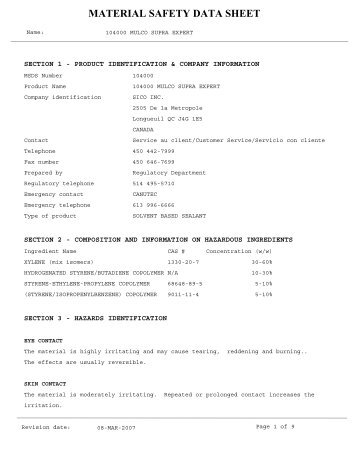 MATERIAL SAFETY DATA SHEET - The Fastener Group