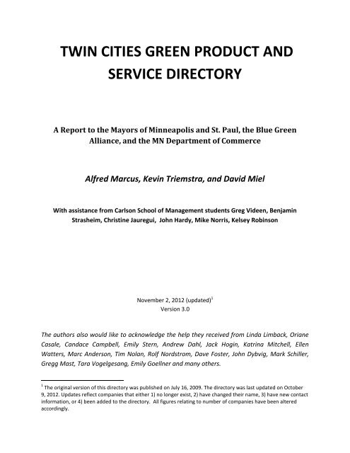 twin cities green product and service directory - City of Minneapolis