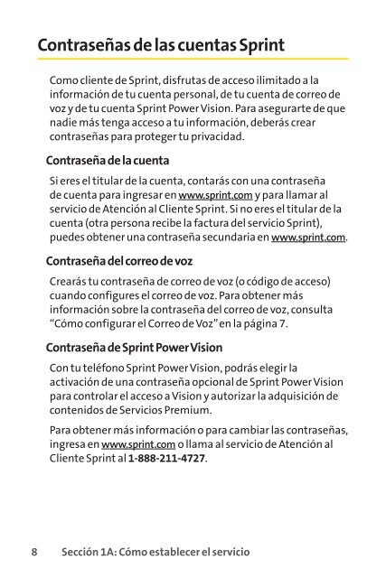 Guía para usuarios del teléfono - Sprint Support