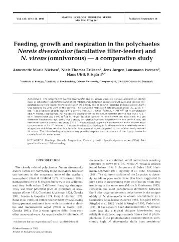 Feeding, growth and respiration in the polychaetes ... - Inter Research