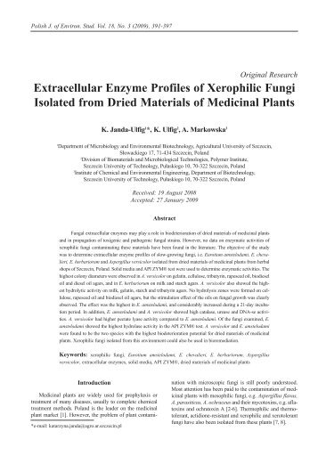 Extracellular Enzyme Profiles of Xerophilic Fungi Isolated from Dried ...