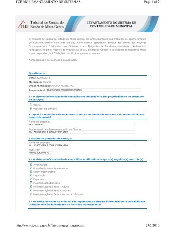 Questionário - SICOM.pdf - Tribunal de Contas do Estado de Minas ...