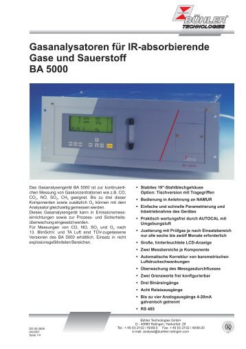 Gasanalysatoren für IR-absorbierende Gase und ... - SICOM