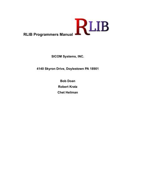 RLIB Programmers Manual - RLIB - SICOM Systems, Inc.