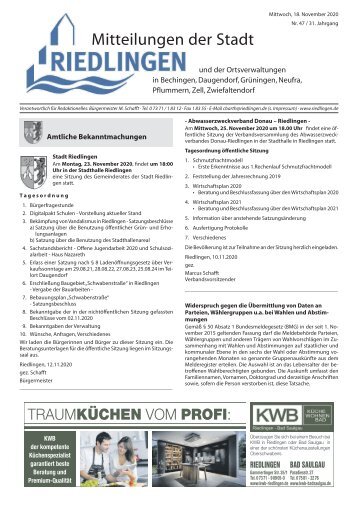 Amtliches Mitteilungsblatt Riedlingen 18.11.2020