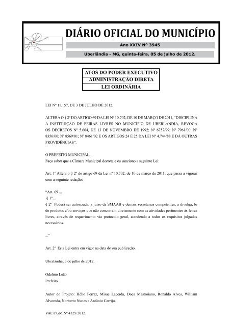 Diario Oficial Do Municipio Portal Da Prefeitura De Uberlandia