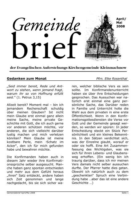 Gemeindebrief April/Mai 2008 - Evangelische Auferstehungs ...
