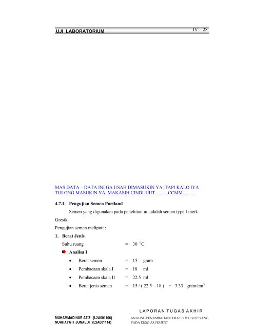 BAB IV UJI LABORATORIUM - Undip