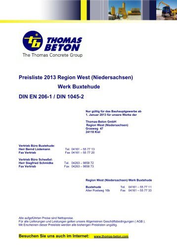 Preisliste 2013 Region West (Niedersachsen ... - THOMAS BETON