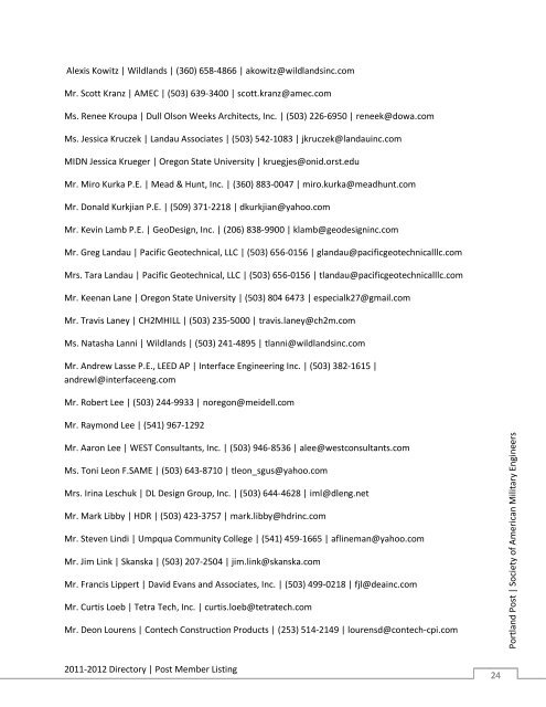 portland post directory - Society of American Military Engineers