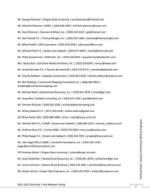 portland post directory - Society of American Military Engineers