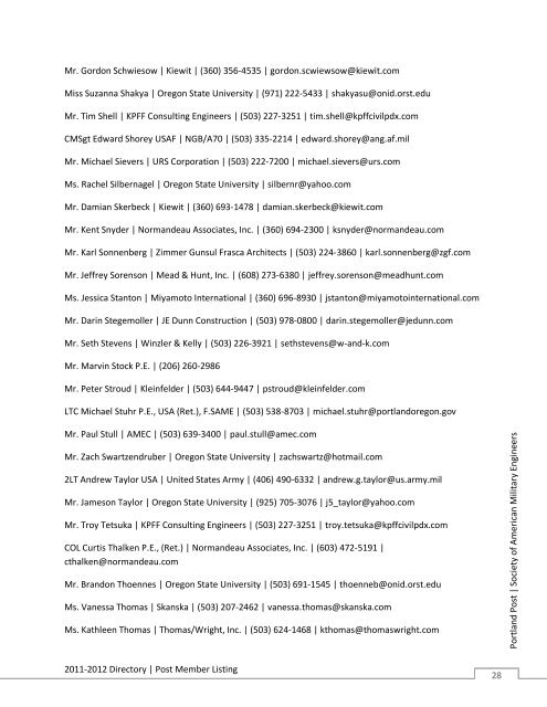 portland post directory - Society of American Military Engineers