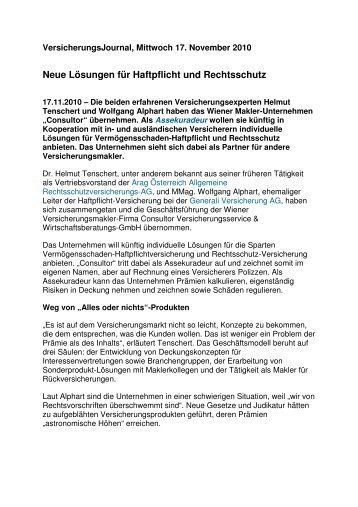 Neue Lösungen für Haftpflicht und Rechtsschutz - Consultor