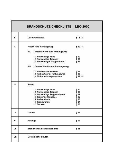 Brandschutz Checkliste Lbo 2000