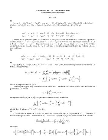 Examen DEA SICOM, Cours Identification Luc Pronzato ... - I3S