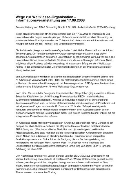 Informationsveranstaltung am 17.09.2008 - abas-Software-Partner