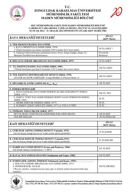 tc zonguldak karaelmas üniversitesi mühendislik fakültesi maden