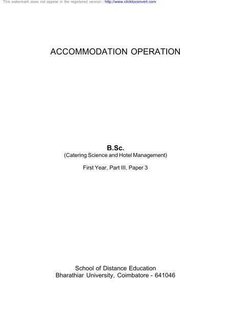 Accommodation Operation Bharathiar University