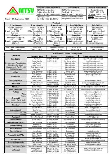 MTSV-Trainingszeiten und Vereinsorganisation - MTSV Hohenwestedt