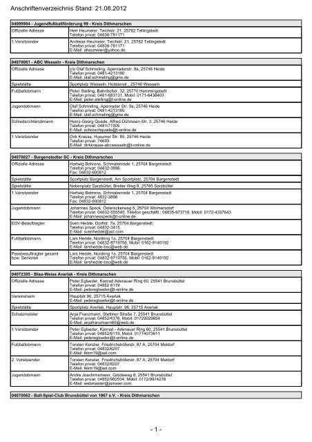 Vereinsverantwortliche SHFV Kreis Dithmarschen Saison 2012/2013