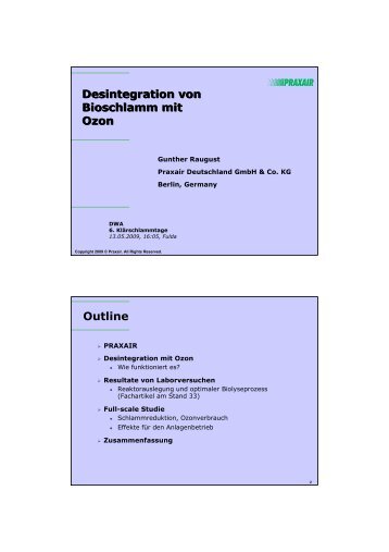 Desintegration von Bioschlamm mit Ozon - Klaerschlammtage - DWA