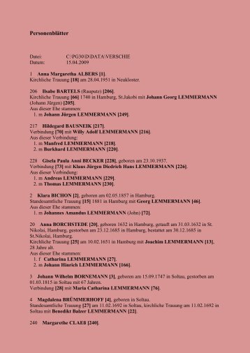 verschie - Lemmermann Genealogie