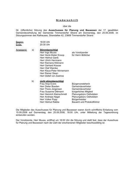 Protokoll Gemeinde Timmendorfer Strand