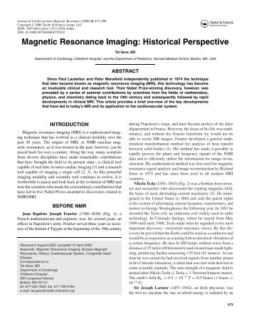 Magnetic Resonance Imaging: Historical Perspective - Society of ...